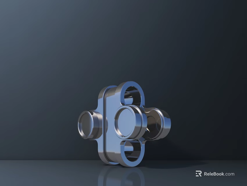 Silver Metal Sculpture With Circular Rings And Cylindrical Structure On Dark Background 3d model 