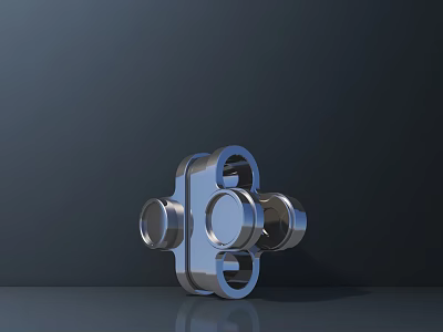 Silver Metal Sculpture With Circular Rings And Cylindrical Structure On Dark Background 3d model