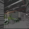 Stylish Restaurant Interior With Green Chairs Lush Plants And Modern Lighting