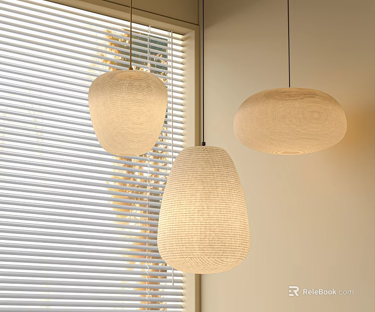 Woven Beige Pendant Lights With Soft Warm Glow In Indoor Living Space 3d model 