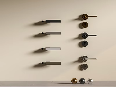 Various Door Handles And Knobs Displayed On Wall With Stylish Designs And Finishes 3d model