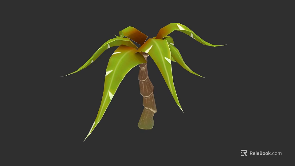 Vibrant Tree With Green Yellow Orange Leaves And Brown Textured Trunk 3d model 