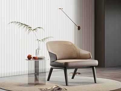 Modern Comfortable Leisure Chair With Pleated Design Transparent Side Table Floor Lamp And Magazine 3d model
