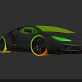 Sleek Gray Super Car With Yellow Accents Large Wheels And Sharp Front Design