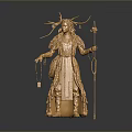 Golden Woman Statue With Antlers Intricate Ornate Clothing Scepter And Scales