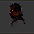 Male Character Head Portrait With Black Short Hair Red Sunglasses Brown Coat And Blue Tie