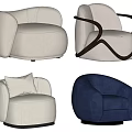 Modern Single Sofa Different Styles With White Blue Upholstered Armrest And Pillow 3d model
