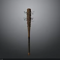 Traditional Ancient Wooden Weapon Featuring Long Handle And Crossed Decorative Structure