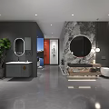 Modern Bathroom Showroom Interior Design With Sanitary Ware Toilets And Shower Heads