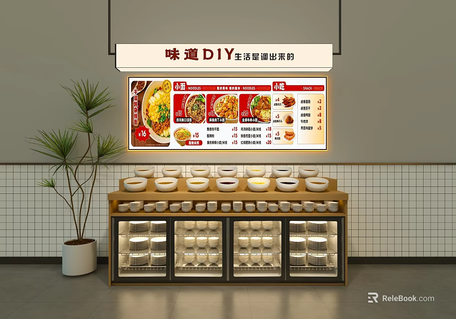 DIY Self Service Malatang Buffet With Food Display Bowls And Plant Decor 3d model 