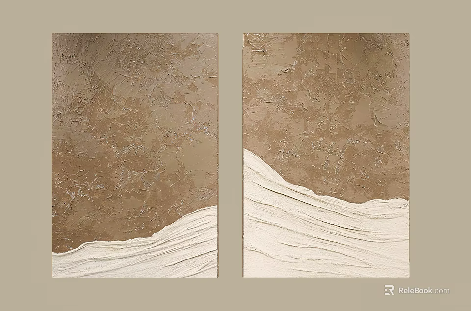 Abstract Brown White Wavy Texture Two Panel Modern Wall Art Decor 3d model