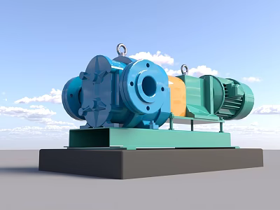 Industrial Mechanical Device With Blue Main Body Green Motor And Black Base Structure 3d model