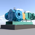 Industrial Mechanical Device With Blue Main Body Green Motor And Black Base Structure