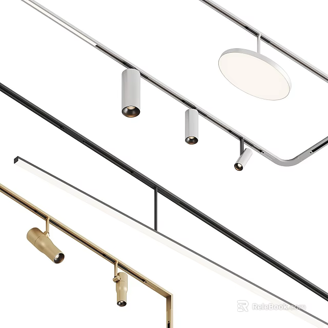 Modern Downlights And Spotlights With Track Mounting In Black Gold White Metal Finish 3d model 