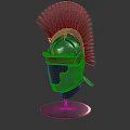 Antique Roman Helmet With Red Feather Crest On Brass Stand