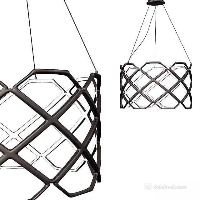 Modern Geometric Metal Frame Pendant Light with Grid Pattern and Transparent Panels 3d model