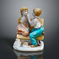 Children Boy And Girl Sitting On Bench With Kitten Decorative Figurine