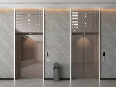 Public Facilities Modern Elevators In Commercial Building With Marble Walls And Lighting Fixtures 3d model