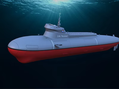 Underwater Scene Of DAS BOOT Submarine With Red Bottom And Grey Hull 3d model