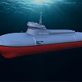 Underwater Scene Of DAS BOOT Submarine With Red Bottom And Grey Hull