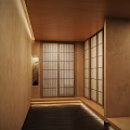 Japanese Restaurant Interior Featuring Long Wooden Table Ukiyo E Painting Shoji Screens And Mountain View