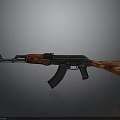 Assault Rifle With Wooden Stock And Black Metal Tactical Design Isolated On Gray Background