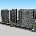 Modern Twin High Rise Residential Buildings With Entrance Landscaping And Evening Sky