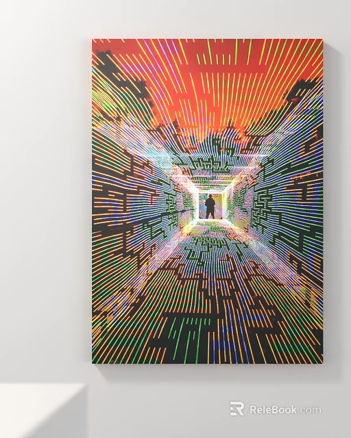 Vibrant Geometric Tunnel With Central Figure And Colorful Abstract Patterns 3d model 