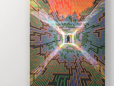Vibrant Geometric Tunnel With Central Figure And Colorful Abstract Patterns 3d model