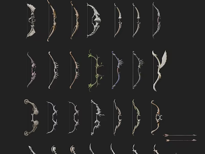Various Decorative Bows As Traditional Weapons With Intricate Designs And Styles 3d model