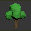 Minimalist Low Poly Tree With Green Foliage And Brown Trunk On Gray Background