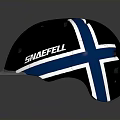 Black Tactical Weapon Helmet Featuring Blue White Stripes And SNAEFEL Branding