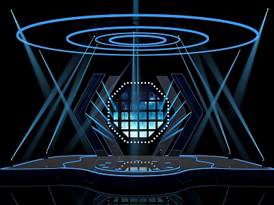 Futuristic Stage Design With Blue Halos Hexagonal Structure Geometric Shapes And Lighting Effects 3d model