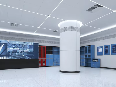 Modern Monitoring Room Interior With Multiple Screens Control Console And Equipment Cabinets 3d model
