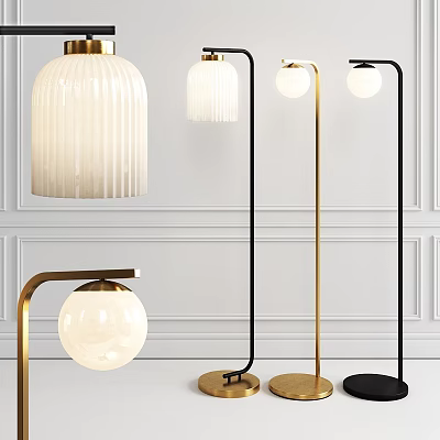 Modern Floor Lamp Collection With Glass Shade Striped Spherical Design And Gold Black Base 3d model
