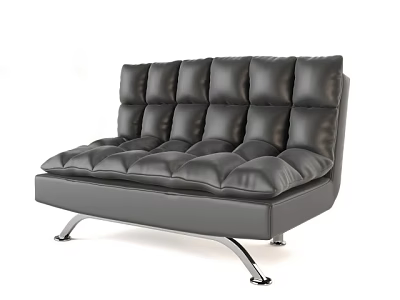 Modern Black Leather Sectional Sofa With Tufted Design And Metal Legs 3d model