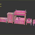 Cute Pink Bedroom Furniture Set With Bed Wardrobe Bench Dresser And Clothes Rack