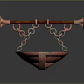 Copper Tea Set with Hanging Bowl Design Horn Shaped Ends Wooden Handle and Chains