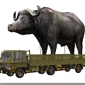 Giant Reptile Standing On Green Cargo Truck For Wildlife Transport Scenario