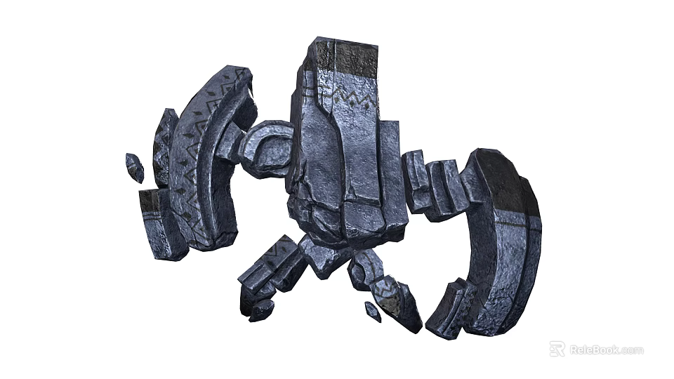 Adventurer Encountering Stone Scorpion Mechanical Construct In Fantasy World 3d model 