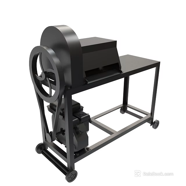 Black Industrial Machine With Metal Frame Mobile Wheels And Mechanical Components 3d model