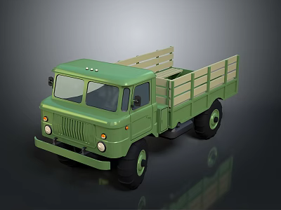 Vintage Green Military Style Truck Featuring Wooden Cargo Bed And Large Wheels 3d model
