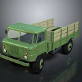 Vintage Green Military Style Truck Featuring Wooden Cargo Bed And Large Wheels