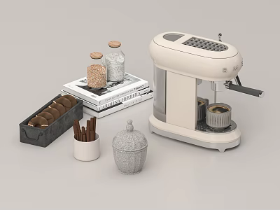 Coffee Machine With Glass Jars Magazine Cookie Box And Stone Container 3d model