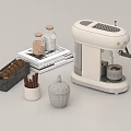 Coffee Machine With Glass Jars Magazine Cookie Box And Stone Container 3d model