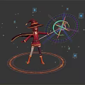 Wizard In Red Outfit With Cloak Holding Colorful Magic Wheel On Orange Ring