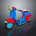 Red and Blue Modern Scooter with Classic Headlight White Seat and Smooth Body Reflection
