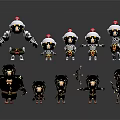 3D Cartoon Game Film Character Models Warrior Archer Different Poses Green White Outfits Red Hats