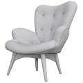 Modern Gray Velvet Tufted Accent Chair with Wide Arms and Wooden Legs