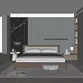 Modern Bedroom Interior Design With Marble Accent Wall King Bed And Nightstands